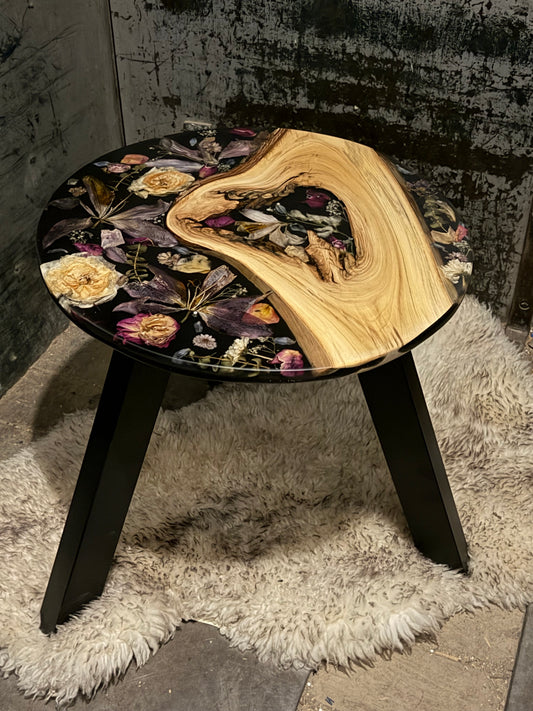 Midnight Bloom | Custom Floral Epoxy Side Table