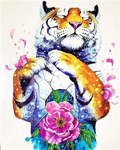 AZQSD Painting By Numbers Tiger Oil Painting Paint By Numbers For Adults Animal Hand Paint Kit Canvas Home Decor Gift Diy